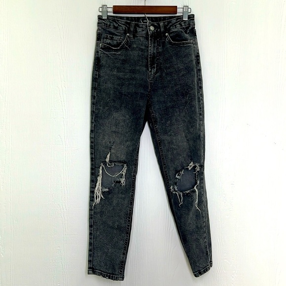 Wild Fable - Stonewashed Highest Rise Mom Black Distressed Jeans Size 2 - Picture 1 of 10